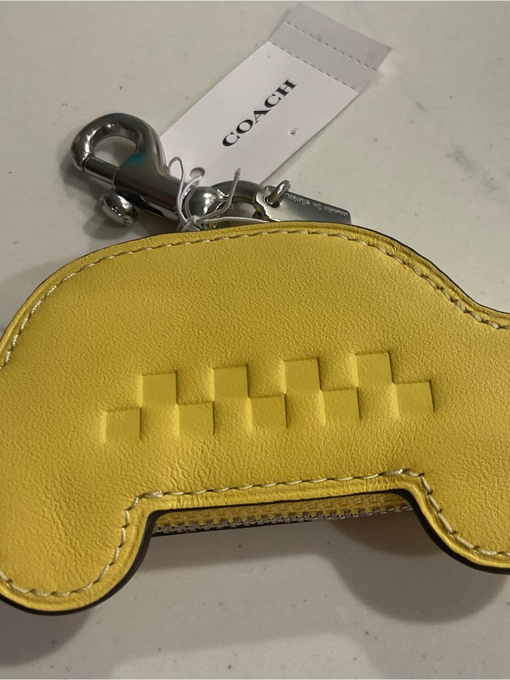 COACH Yellow Leather Car Keychain Charm New CDB16